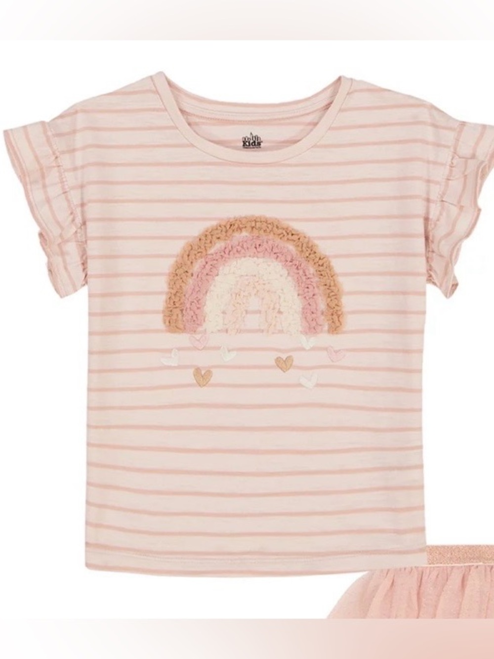 Kids Headquarters Pink Striped Rainbow Ruffle Tee